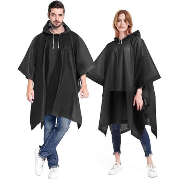 Rain Ponchos for Adults Portable Reusable Raincoat 2 Pack with Drawstring Hood - Picture 6 of 6